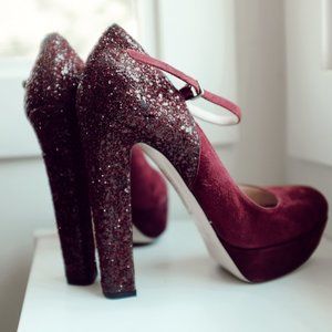Miu Miu Burgundy Suede & Glitter Platforms